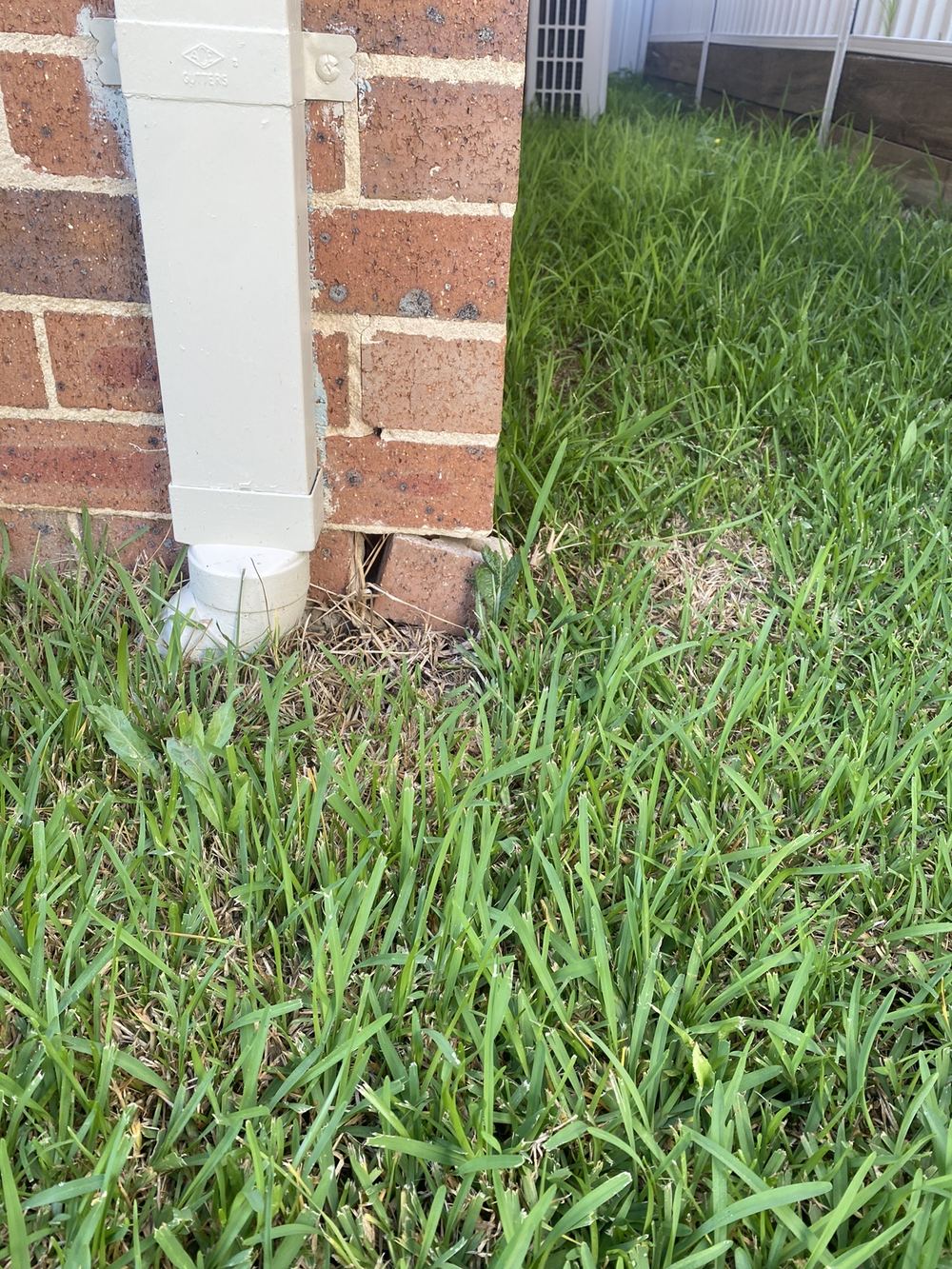 Base brick dislodged and overhanging, Horningsea Park, Cobbitty